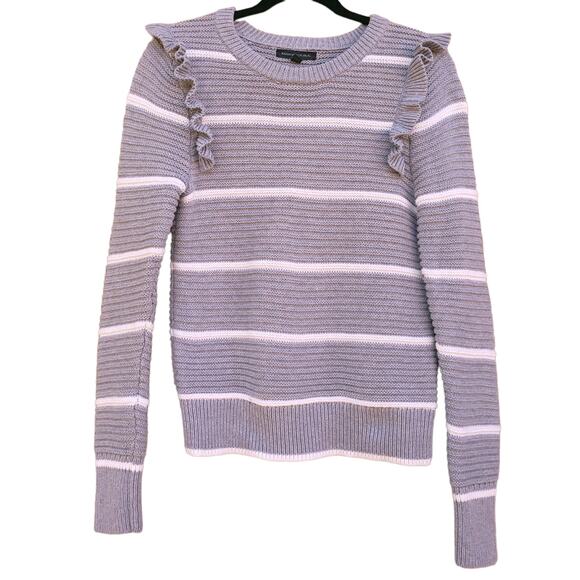 Banana Republic Sweater Crewneck Striped Ribbed Ruffle Shoulder Size Medium - Picture 1 of 6
